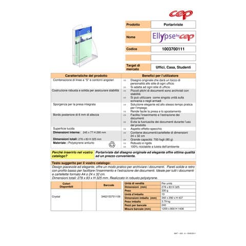 Portariviste CepPro Isis in polistirene 8,3x27,8x32,5 cm trasparente - 1003700111